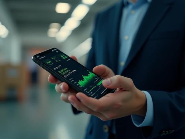Smartphone showing a professional logistics app with temperature graph and delivery status
