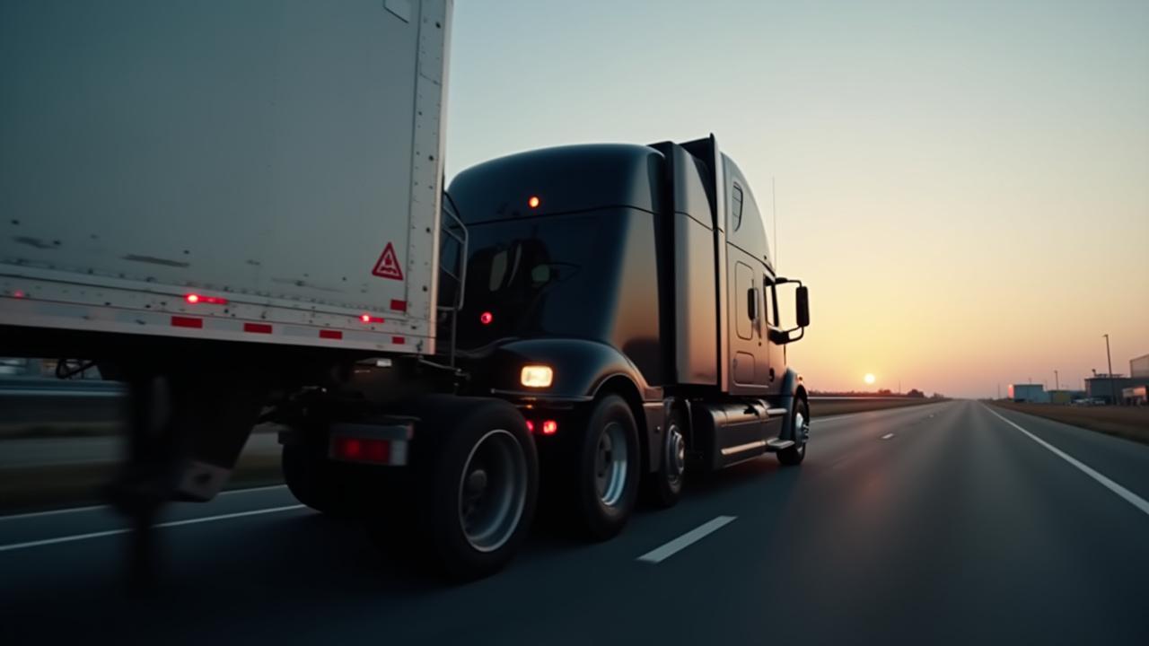 Modern logistics truck with official hazardous materials placards on a clean highway corridor
