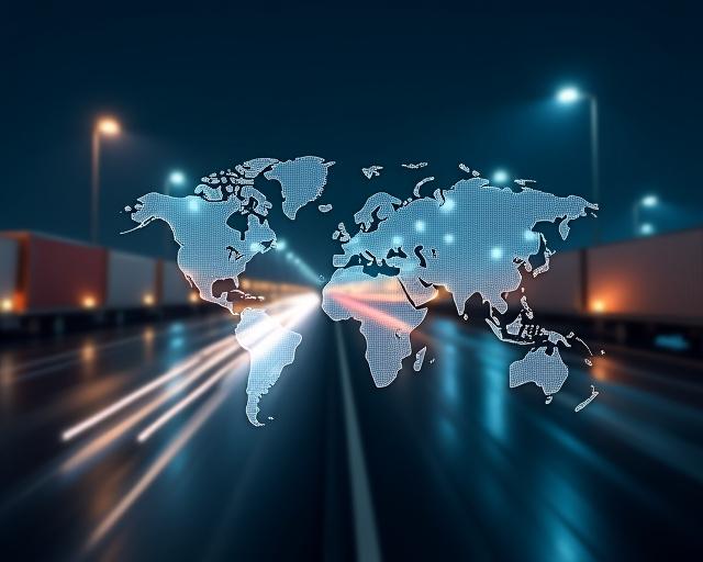 Modern logistics network map showing real-time freight movement across North America